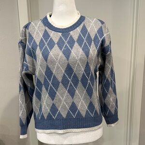 Blue and Gray Wool Blend Argyle Sweater - Sz. M